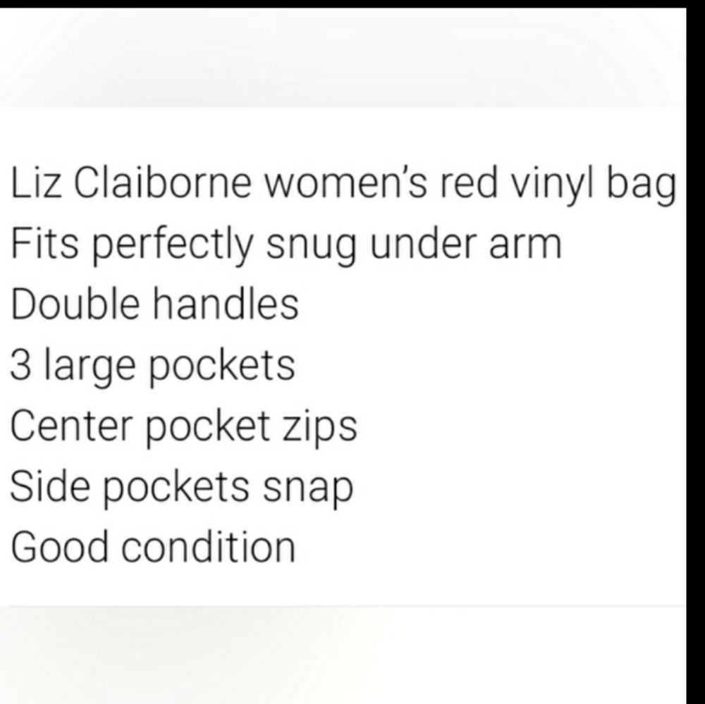 Liz Claiborne women's red tote vintage bag. Some wear on inside. As is. - Picture 7 of 7